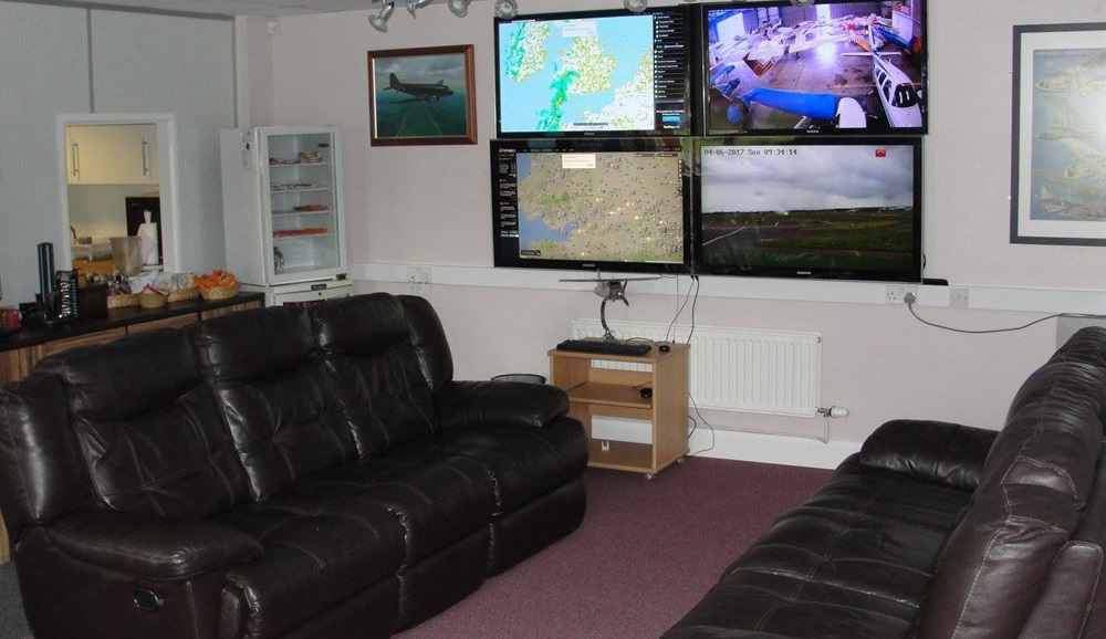 Pilots Lounge with large display screens